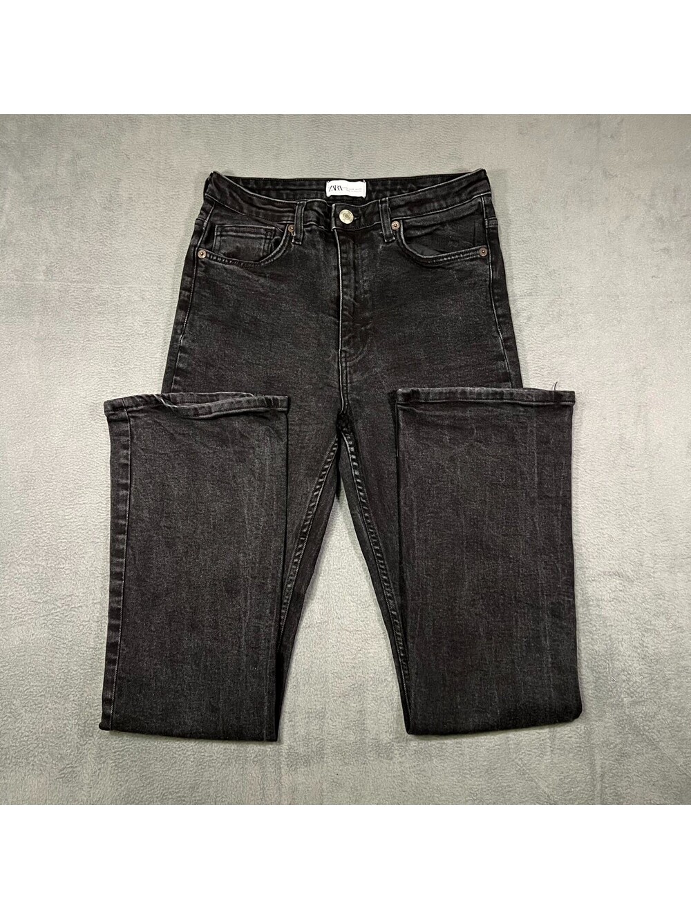 Zara Jeans Black Womens 10 Acid Wash High-Rise Bootcut Gothic Grunge Streetwear